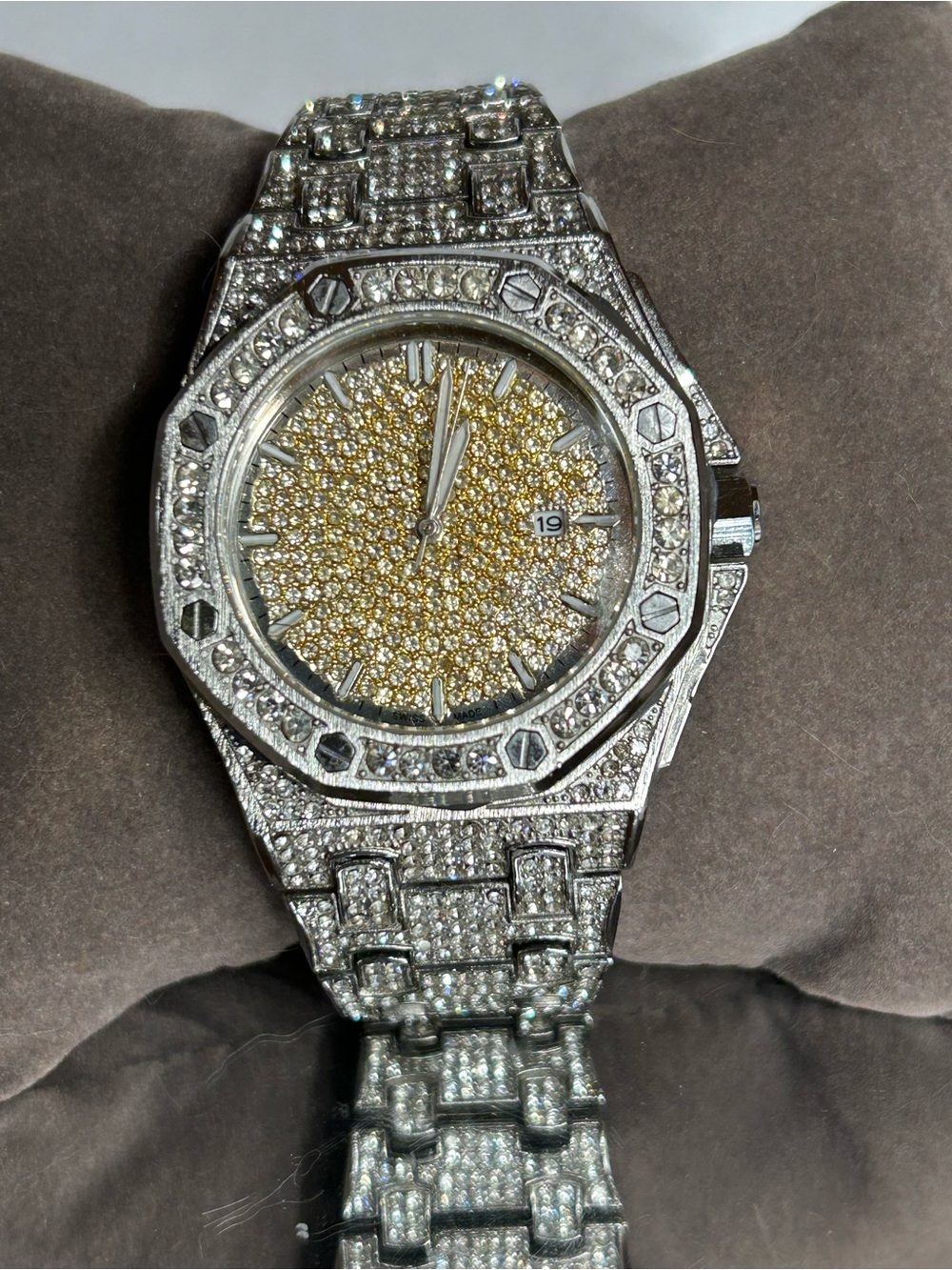Mens Fully Ice out Bling Octagonal Watch Iced Cz Quality Stainless Steel - Picture 3 of 10